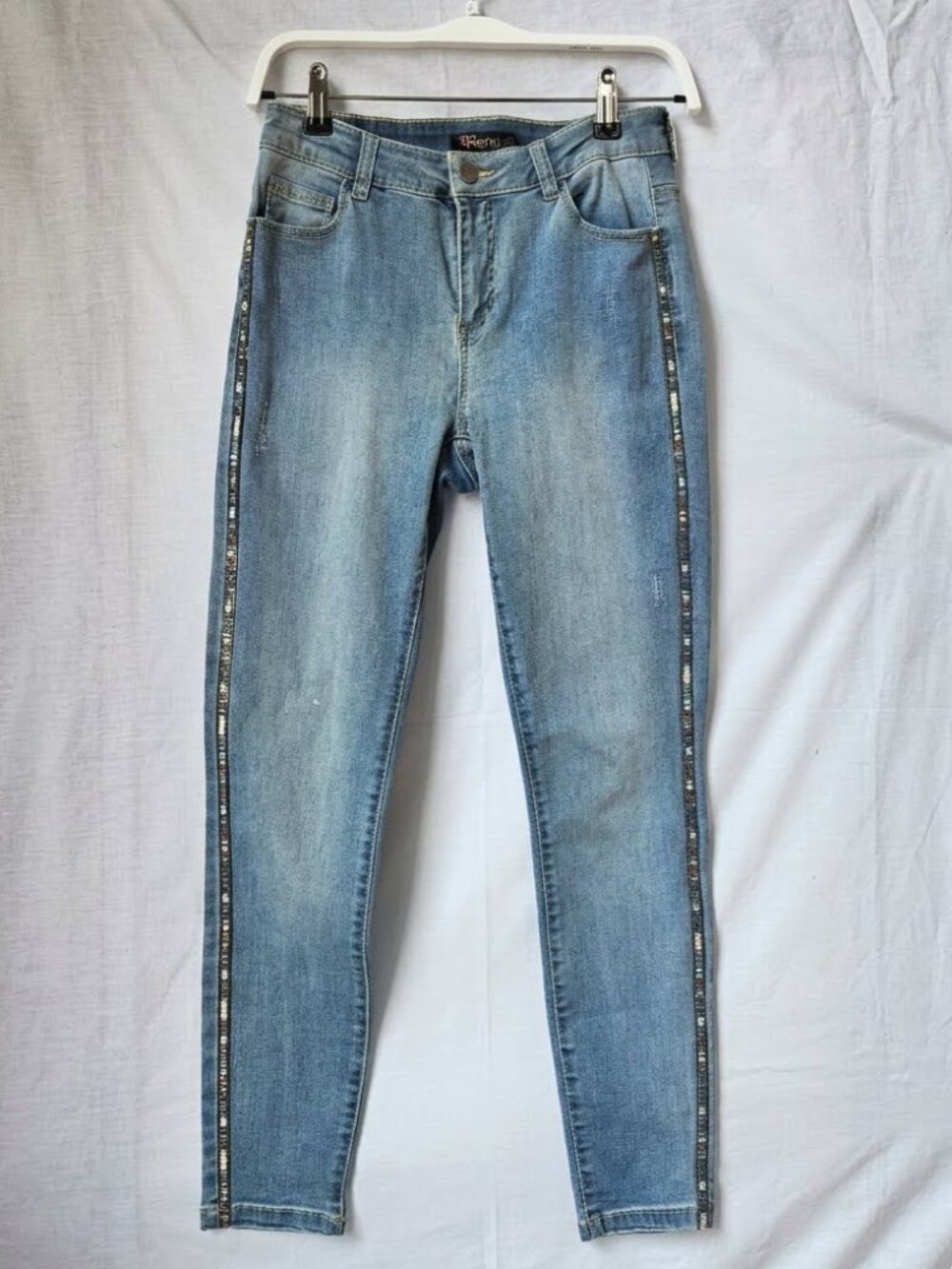 Renuar Embellished Rhinestone Side Stripe Skinny Jeans  SIZE 2